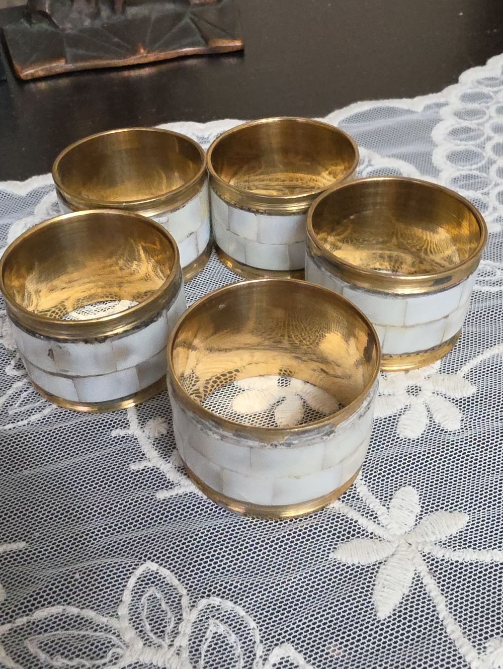 Mother-of-Pearl Inlay Gold Napkin Rings - Set of 5